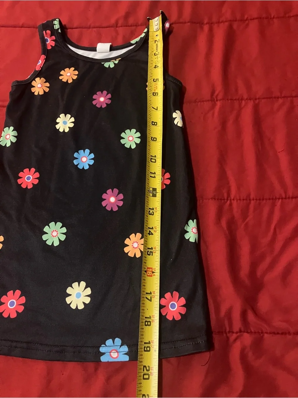 SHEIN Toddler Black Tank Dress with Colorful Daisy Print